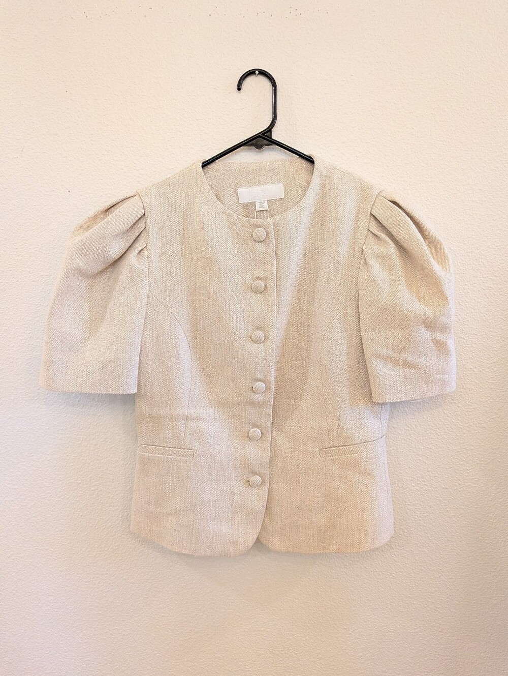 Zara Cream Puff-Sleeve Button Blazer